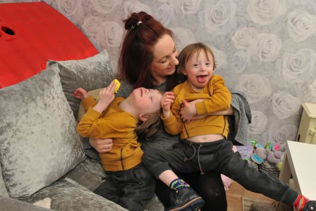 Photo Neil Cross
Twins Alfie and Arthur who have Down's Syndrome with their mum Emma Lowe