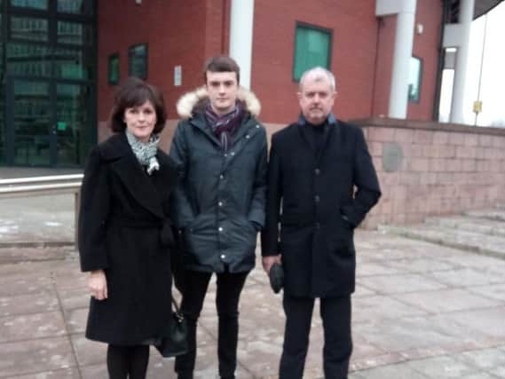 Victim Andrew Sanderson with mum Caroline and dad Barry