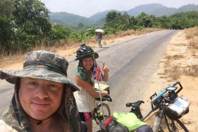 Chris O'Hare and Gabriella Gratrix during a previous cycle challenge abroad