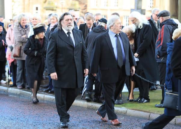 Ricky Tomlinson (left) arrives ahead of the funeral service of Sir Ken Dodd at Liverpool Anglican Cathedral.  Photo credit: Peter Byrne/PA Wire