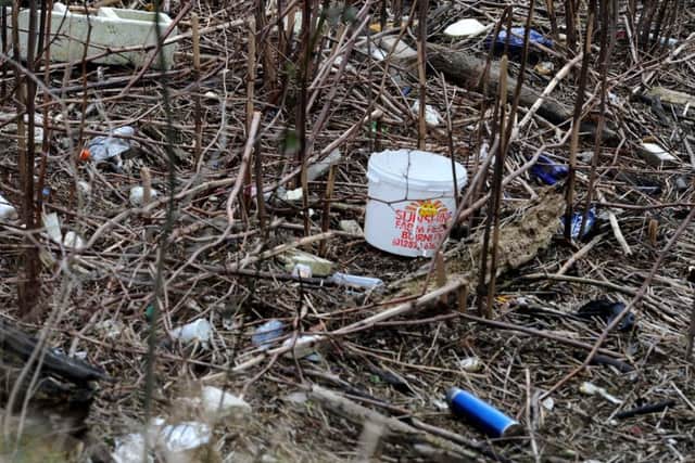 Rubbish and plastic pollution along the River Ribble behind the Preston Sea Cadets base in Strand Road.