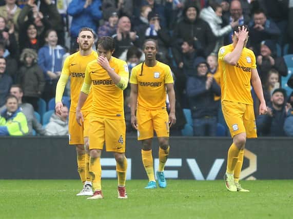Dejected PNE players during their defeat to Sheffield Wednesday.