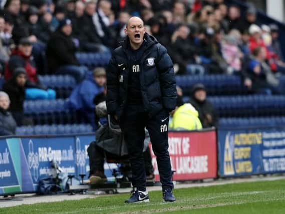 Alex Neil gets his point across during Preston's Easter Monday clash with Derby.