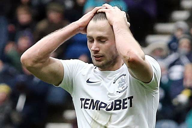 Alan Browne rues his penalty miss as PNE's play-off hopes were hit with defeat to Derby