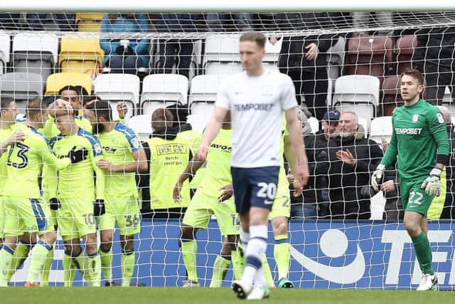 Preston keeper Chris Maxwell after being beaten by Tom Lawrence's free-kick on Monday
