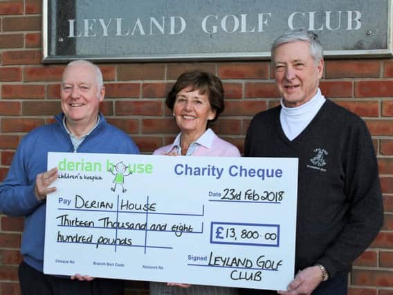 Leyland Golf Clubs Lady Captain Carol Farrington and Captain David Brierley raised 13,800 for Derian House.
