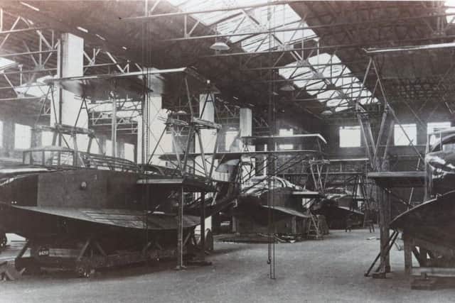 Felixstowe F3 flying boats under construction by Dick, Kerr and Company at its works on Strand Road, Preston in July 1918
