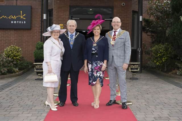 Mayor and Consort of Wyre Councillor Alice Collinson (Mayor) with South Ribble Mayor, Coun Mick Titherington and his wife Carole