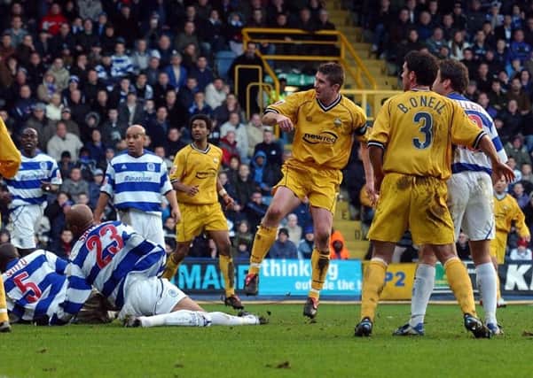 Chris Lucketti fires home Preston's winner at Queens Park Rangers in February 2005 as Brian O'Neil and Youl Mawene watch on