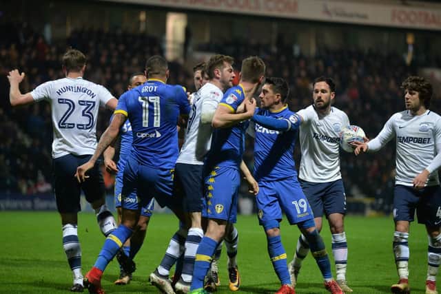 Tempers fray during the second half of PNE's win over Leeds