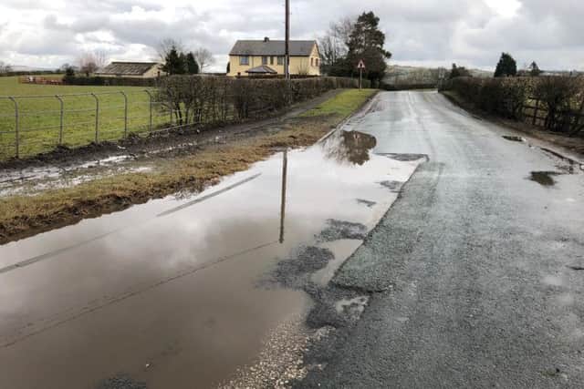 The flooded bend on Inglewhite Road outside of Skiddles Longridge base.