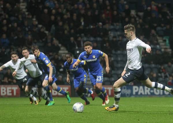 Scoring from the penalty spot against Leeds at Deepdale