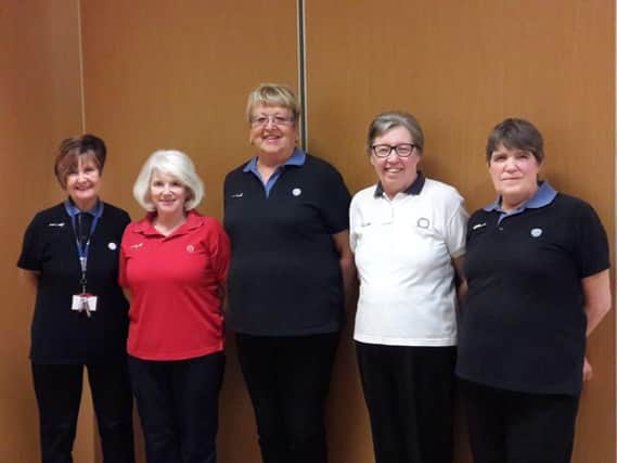 Paulene Barnes, Margaret Conroy, Gill Steele, Janet Houlkner, Kath Hodson Chorley girlguiding volunteers who have all received long service awards with 250 years between them