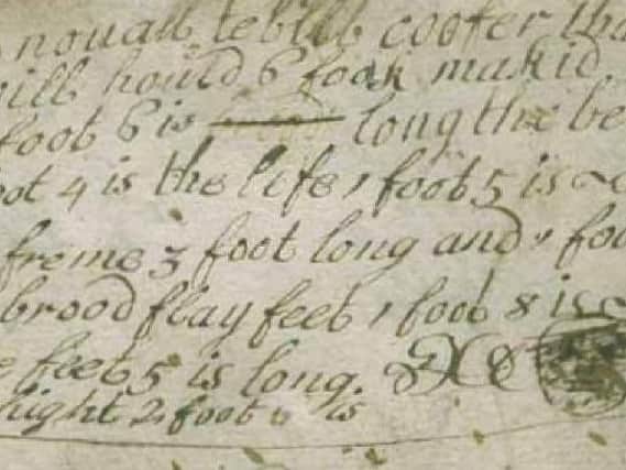 Detail from notes written by 18th century Lancashire joiner Thomas Noblet
