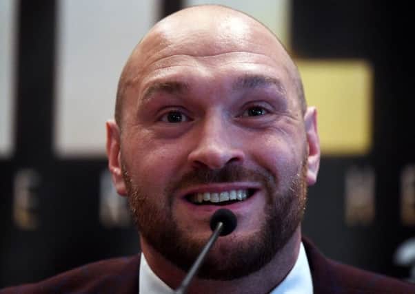 Tyson Fury during the press conference announcing his return at the Four Seasons Hotel, London.