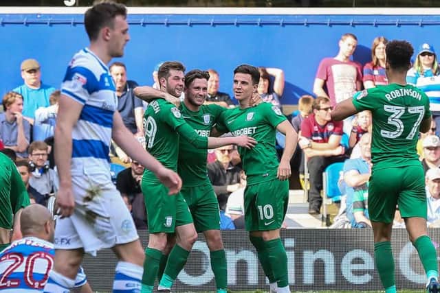 Alan Browne is congratulated after scoring what turned out to be the winner for PNE at QPR.