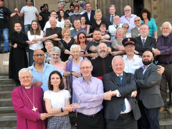 Commmunity and faith leaders gather at the Harris Museum to show solidarity following the Manchester bombing in 2017