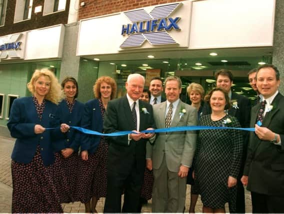 Sir Tom Finney officially opening the Orchard Street Halifax branch in 1996