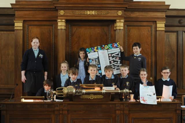 Pupils from Lea St Mary's Primary addressing Preston council about its plans to scrap plastic use.