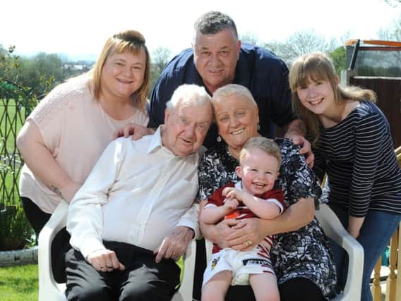 Vera and Peter Lancaster of Chorley with son Steven, grandaughter Carren, great grandaughter Nicole and great great grandson Joseph