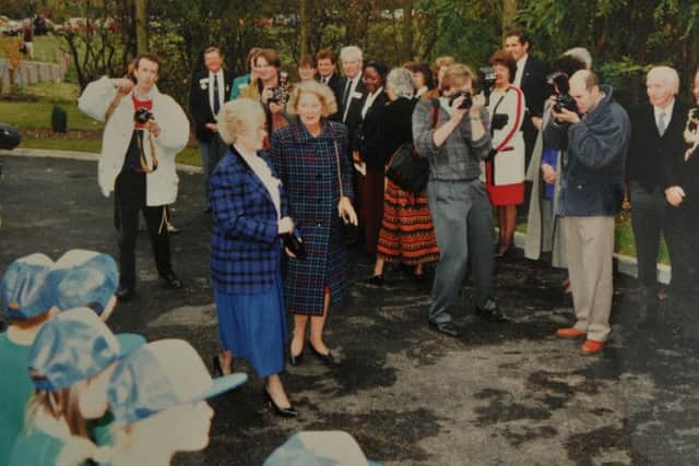 Duchess of Norfolk Lavinia Fitzalan-Howard with Margaret Vinten at the opening of Derian House in 1993.