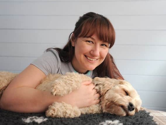 Michelle Corrigan from Clinical Canine Massage Lancashire with dog Bella.