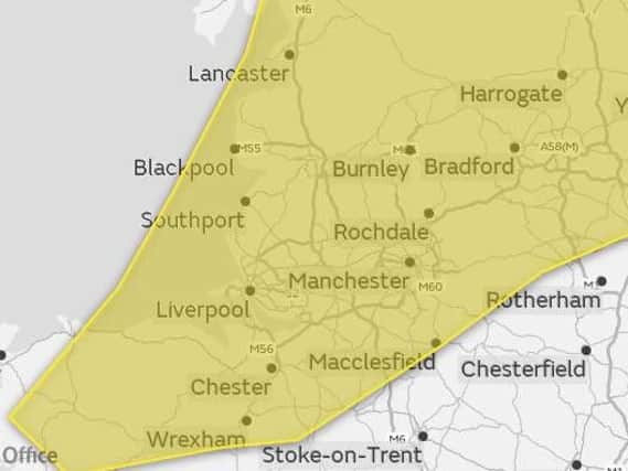 Thunder and lightning is expected in the yellow area.
