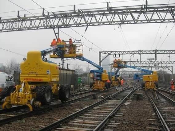 Workers on the Preston to Blackpool electrification project
