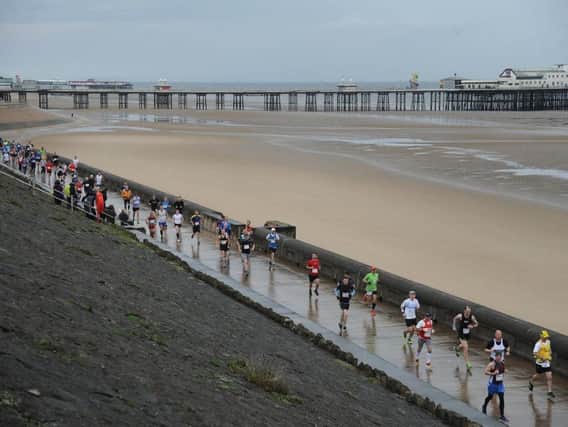 Marathon runners on the Blackpool seafront