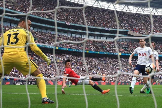 Alexis Sanchez equalises for Manchester United in their FA Cup semi-final against Tottenham Hotspur
