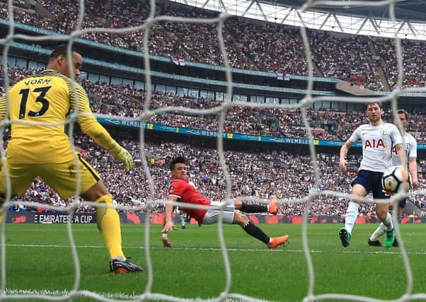 Alexis Sanchez equalises for Manchester United in their FA Cup semi-final against Tottenham Hotspur