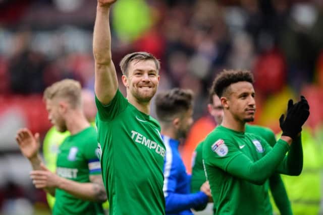 Paul Huntington salutes the PNE fans at the final whistle