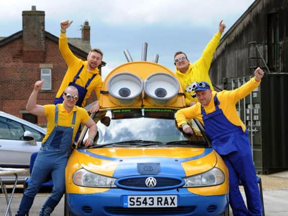 Family Fund-raising Fun with the Macmillan Minion and his friend's at Old Holly Farm, Garstang. Pictured is Todd Shimell, Bob Thompson, Luke Angel and Dale Smith. Photos: Neil Cross.