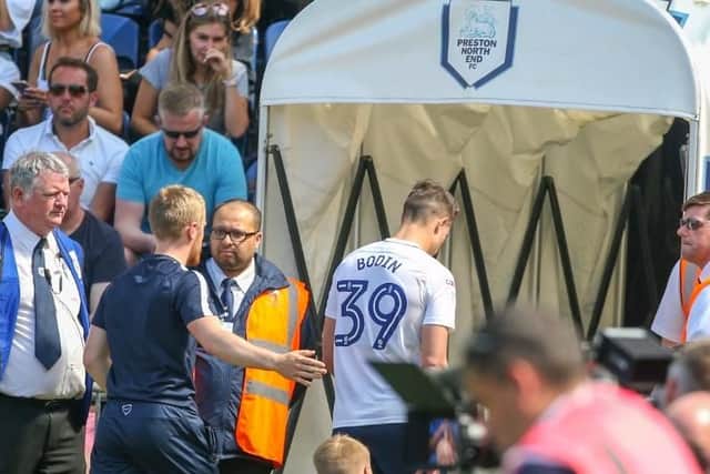 Billy Bodin heads down the tunnel after being sent-off