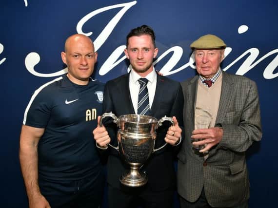 Player of the year Alan Browne with manager Alex Neil and owner Trevor Hemmings. Picture: Ian Robinson/PNE