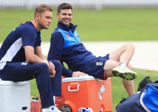 Jimmy Anderson (right) and Stuart Broad will line up against each other for Lancashire and Nottinghamshire this week