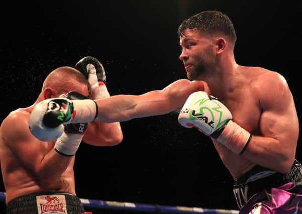 Scott Fitzgerald goes on the attack during victory over Laszlo Fazekas last time out on the Amir Khan undercard at the Echo Arena