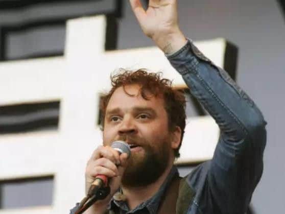 Scott Hutchison on stage for Frightened Rabbit. Picture Greg Macven