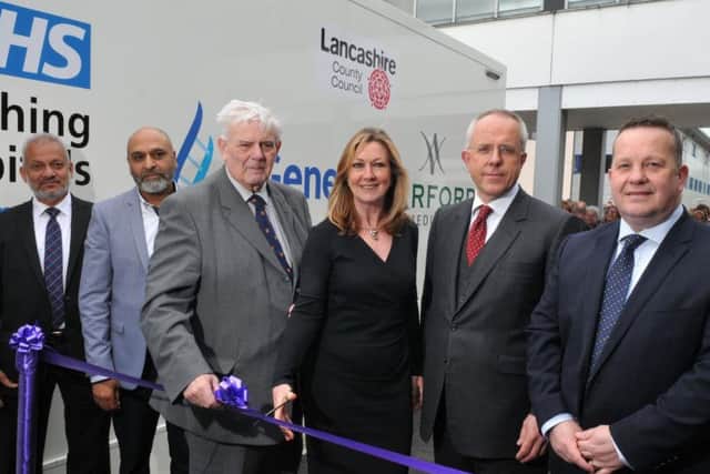 Abdul Qureshi, Khalil Patel, Coun Albert Atkinson, Karen Partington, Dr James Adeley, and Darren Brown, at the opening of the Digital autopsy machine at Royal Preston Hospital. Photos and video by Neil Cross.
