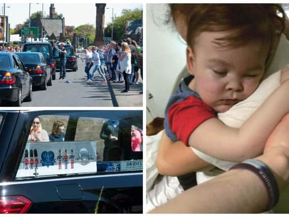 Hundreds of tearful mourners lined the streets outsideEverton's Goodison Park today to pay tribute to tragic tot Alfie Evans.