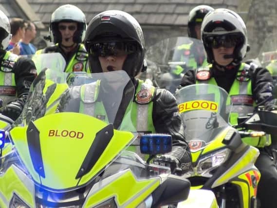 Bikers gather in Kendal for the funeral of Russell Curwen, a North West Blood Biker who lost his life while on duty