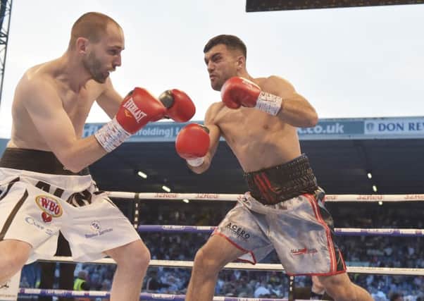 Jack Catterall goes on the offensive against Christophe Sebire at Elland Road on Saturday night