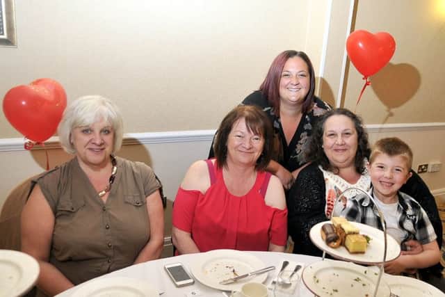 Heartbeat Afternoon Tea and Charity Evening at Preston Marriott Hotel. From left, Angela Hindley, Sharon Cullen, Sarah Taylor, Janette Kenny and Dylan Taylor (6)