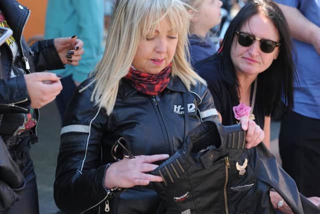 Saffie Roussos' mum Lisa with Saffie's biker jacket
