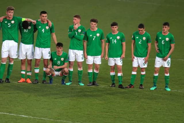 Adam O'Reilly (No.14) during the Republic of Ireland Under-17s penalty shoot-out defeat to Holland