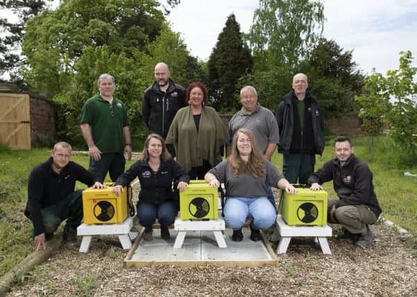University of Central Lancashire Bees: UCLan and Tree Bee Society staff - front l-r Matt Hewitt-Osborne, Clair Engl, Abi Reade and Simon Eaves; back l-r Dave Genther, Richard Allingham, Suzie Giraldi, Andy Reade and Neil Oliver.